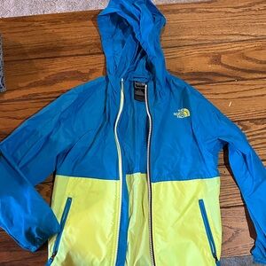 7/8-The North Face Kids Two-Tone Blue and Yellow Raincoat/ wind breaker